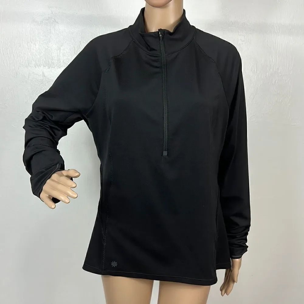 Athleta Activewear Black Half Zip Slim Fit Pullover Size L